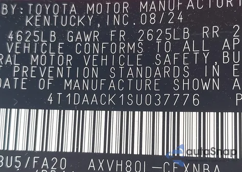 2025 Toyota Camry Le from USA, damaged, VIN 4T1DAACK1SU037776